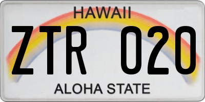 HI license plate ZTR020