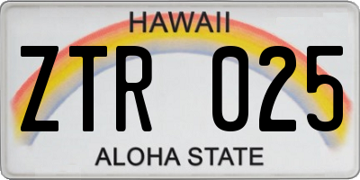 HI license plate ZTR025