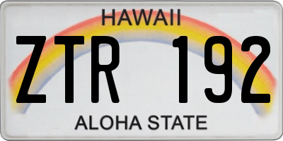 HI license plate ZTR192