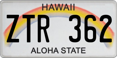 HI license plate ZTR362