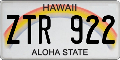 HI license plate ZTR922