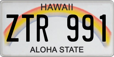 HI license plate ZTR991
