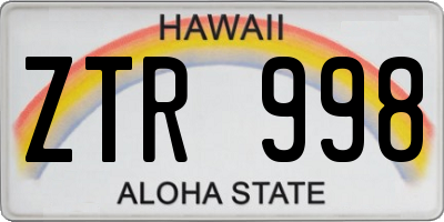 HI license plate ZTR998