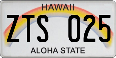 HI license plate ZTS025