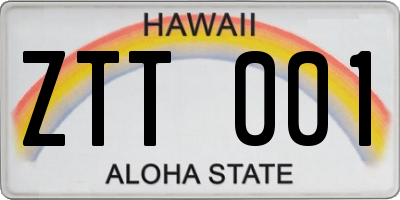HI license plate ZTT001