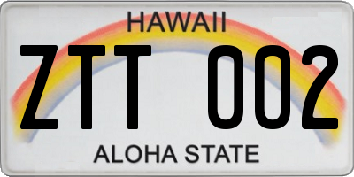 HI license plate ZTT002