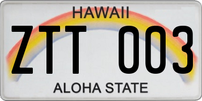 HI license plate ZTT003