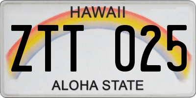 HI license plate ZTT025