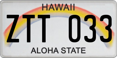 HI license plate ZTT033