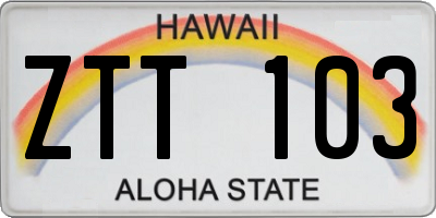 HI license plate ZTT103