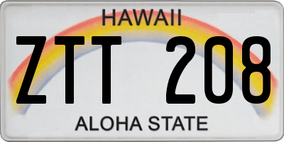 HI license plate ZTT208