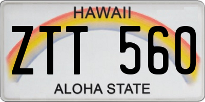 HI license plate ZTT560
