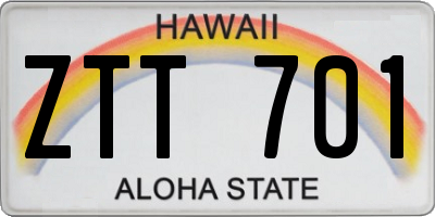 HI license plate ZTT701