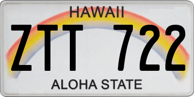 HI license plate ZTT722