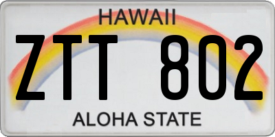 HI license plate ZTT802