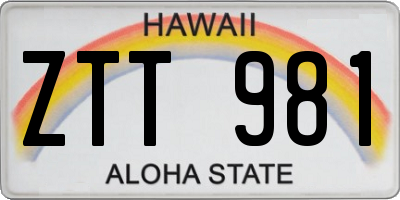 HI license plate ZTT981
