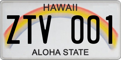 HI license plate ZTV001