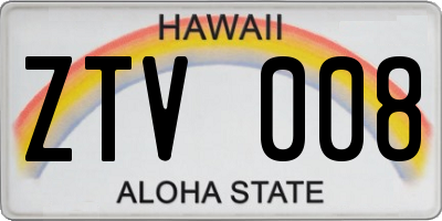 HI license plate ZTV008