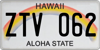 HI license plate ZTV062
