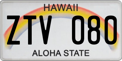 HI license plate ZTV080
