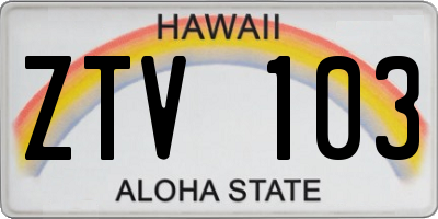 HI license plate ZTV103