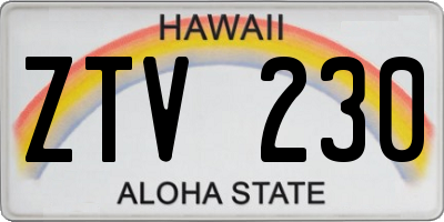HI license plate ZTV230
