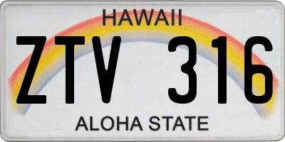 HI license plate ZTV316