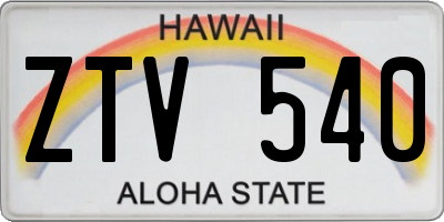 HI license plate ZTV540
