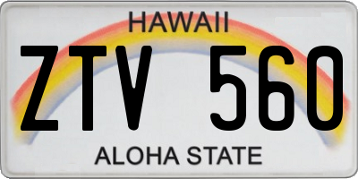 HI license plate ZTV560