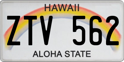 HI license plate ZTV562