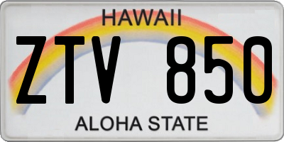 HI license plate ZTV850