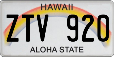 HI license plate ZTV920