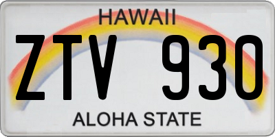 HI license plate ZTV930