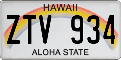 HI license plate ZTV934