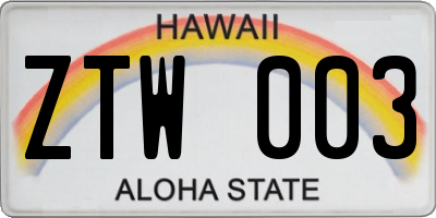 HI license plate ZTW003