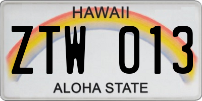HI license plate ZTW013