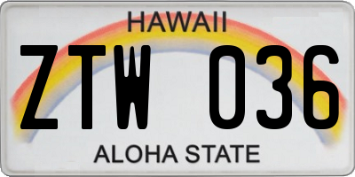 HI license plate ZTW036