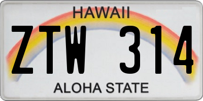HI license plate ZTW314