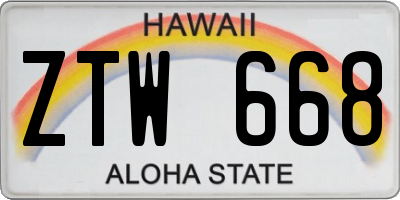 HI license plate ZTW668