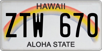 HI license plate ZTW670