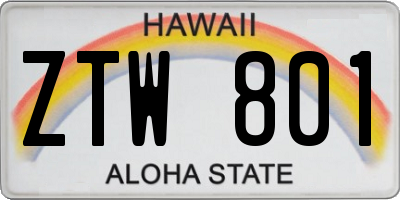 HI license plate ZTW801