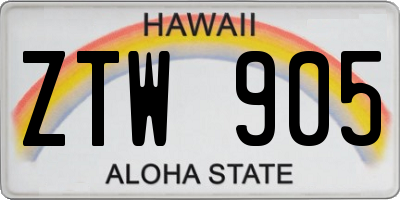HI license plate ZTW905