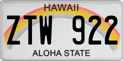 HI license plate ZTW922