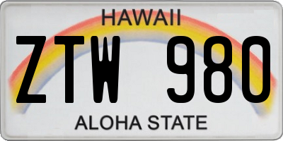 HI license plate ZTW980