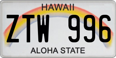 HI license plate ZTW996