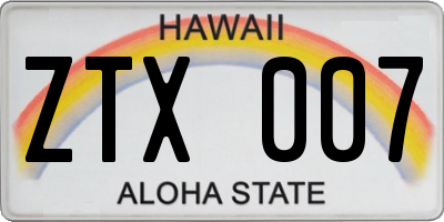 HI license plate ZTX007