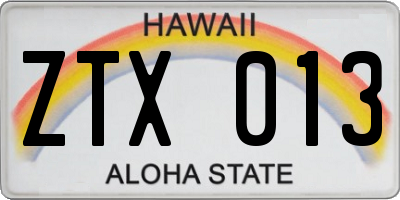 HI license plate ZTX013