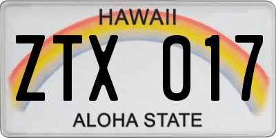 HI license plate ZTX017