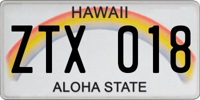 HI license plate ZTX018
