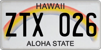 HI license plate ZTX026